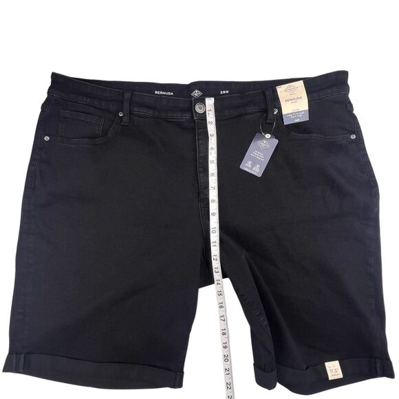 St John’s Bay Shorts Womens 28W Black Bermuda Rolled Cuff Tummy Control Denim - Picture 4 of 15